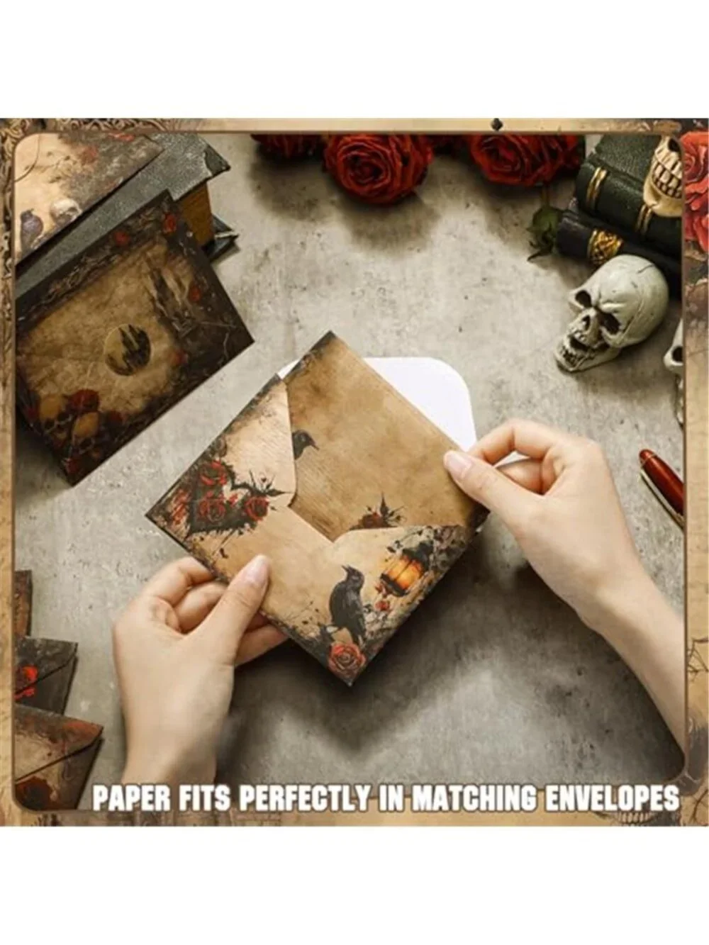 160 Pcs Gothic Stationery Paper and Envelopes Set, 5.5 x 8.25''